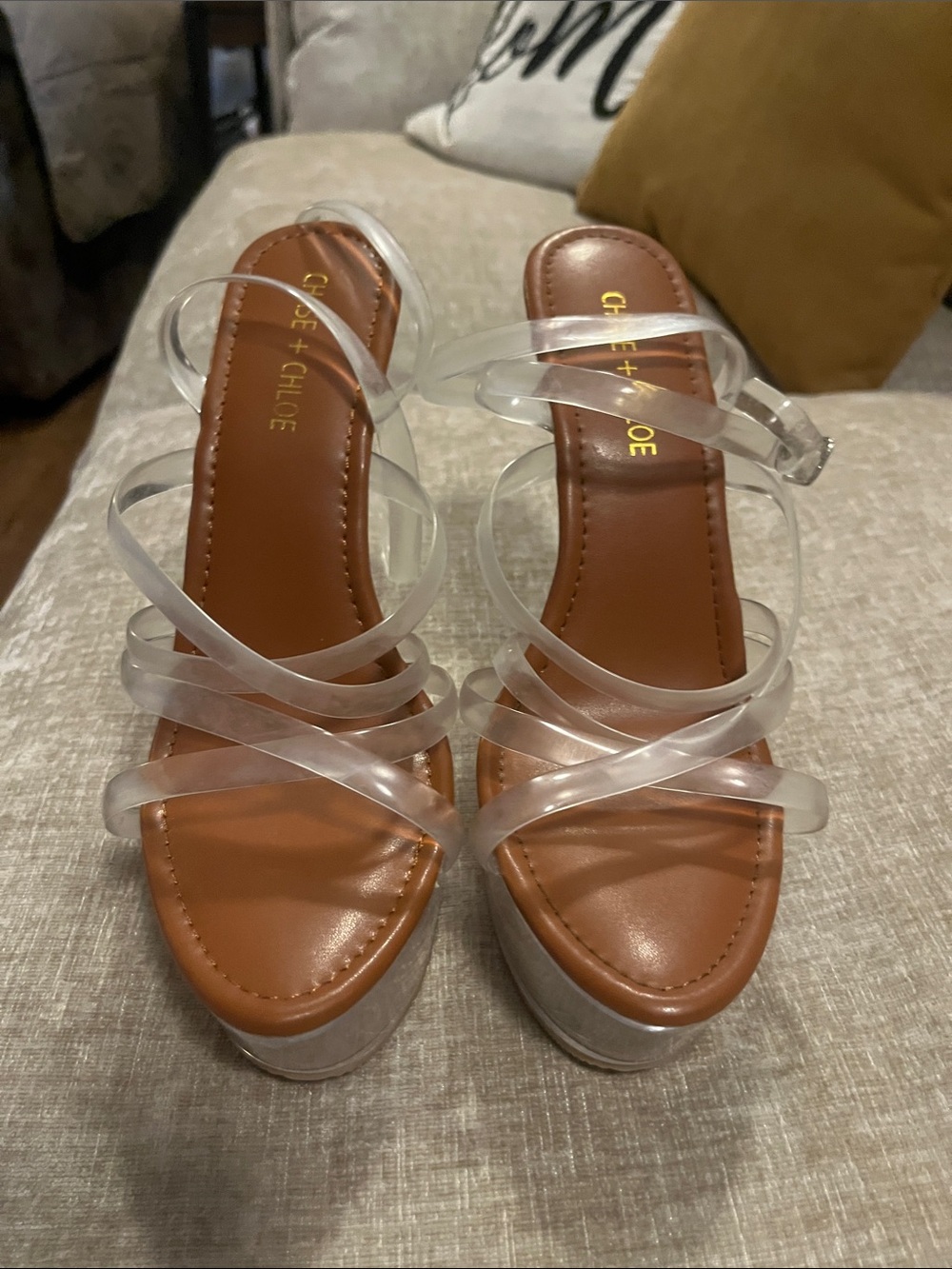 NORDSTROM Chase + Chloe Clear Strappy Platform Sandals with Brown Footbed
